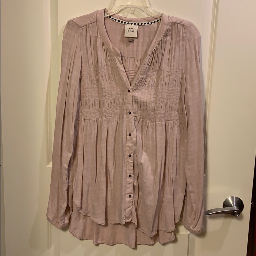 Blush pink long sleeved button up top